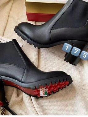 Women’s Black Chelsea Lug Sole Ankle Boots with Red Outsole